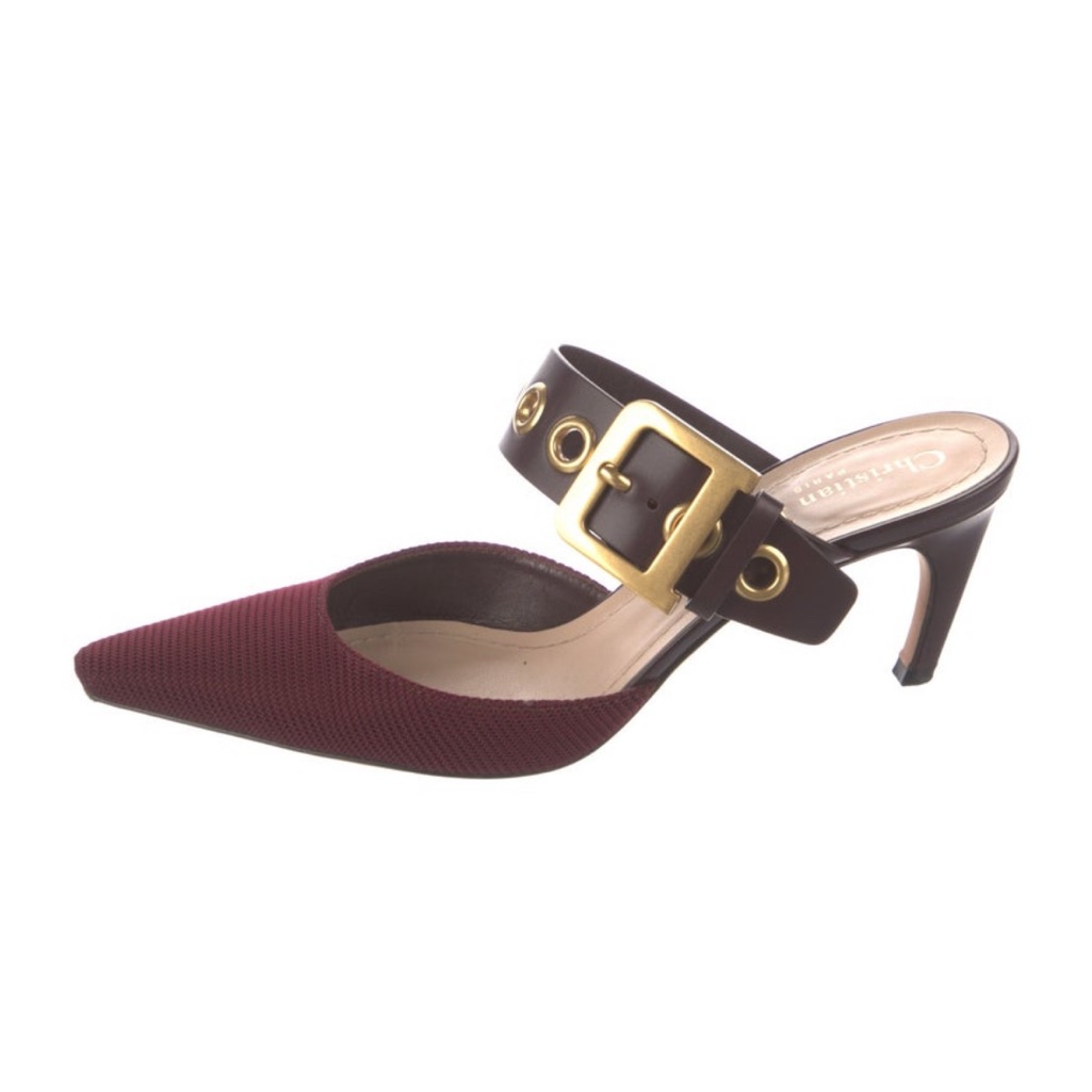 Authentic Dior Buckle Burgundy Mules With Gold Buckle Vintage